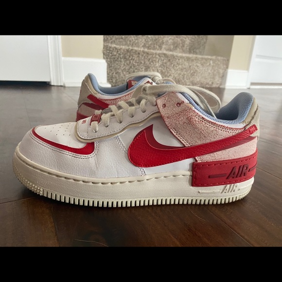 Nike Air Force Ones, Size 10, White/University Red/Blue - Picture 1 of 4